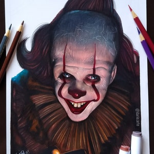 handmade pennywise drawing with colored pencils, size A4 12x8 inches / 30x21cm PRINT image 1