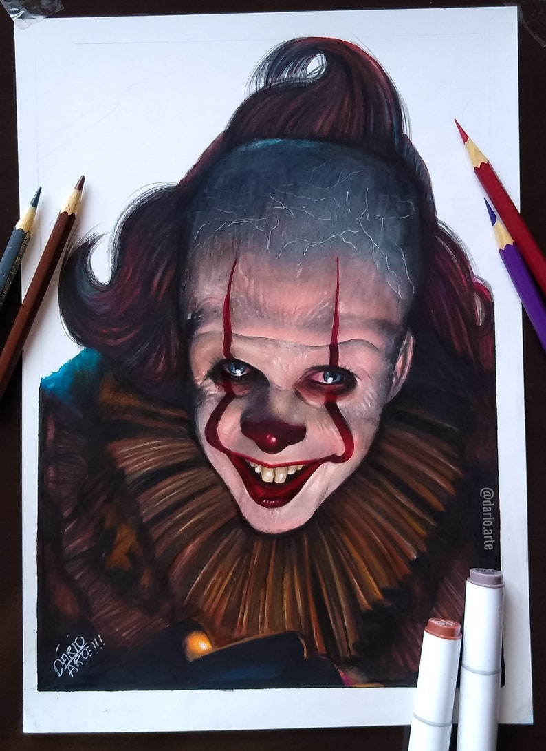 handmade pennywise drawing with colored pencils, size A4 12x8 inches / 30x21cm PRINT image 1