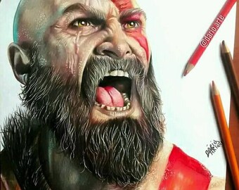 realistic handmade drawing KRATOS -PRINT