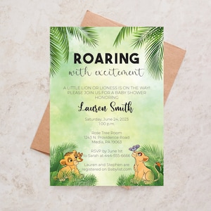 Lion or Lioness Baby Shower Invitation or Gender Reveal - Jungle Themed - Made to Order