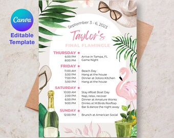 Final Flamingle Bachelorette Itinerary - Canva Template - DIY Design