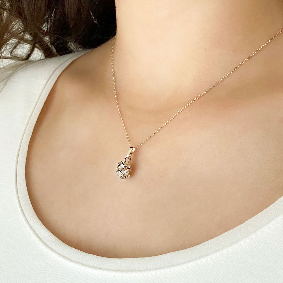 Sterling and Rhinestone Ball Pendant Necklace, Vintage Silver