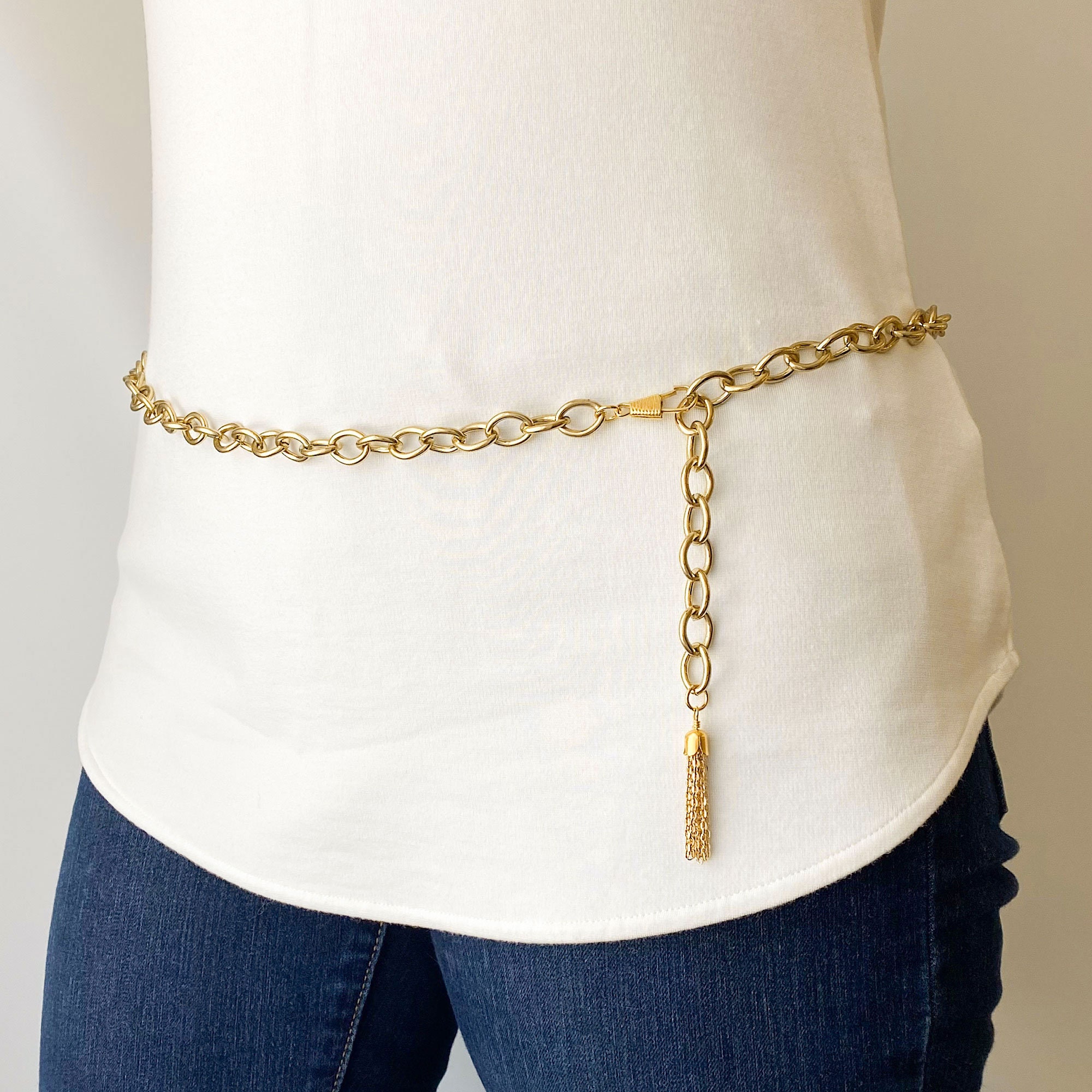Jeans Medusa Chain Belt Gold Chain Belt With Gold Chain Tassel