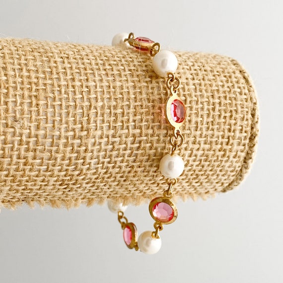 Gold, Pearl and Pink Crystal Bracelet; Your Choic… - image 3