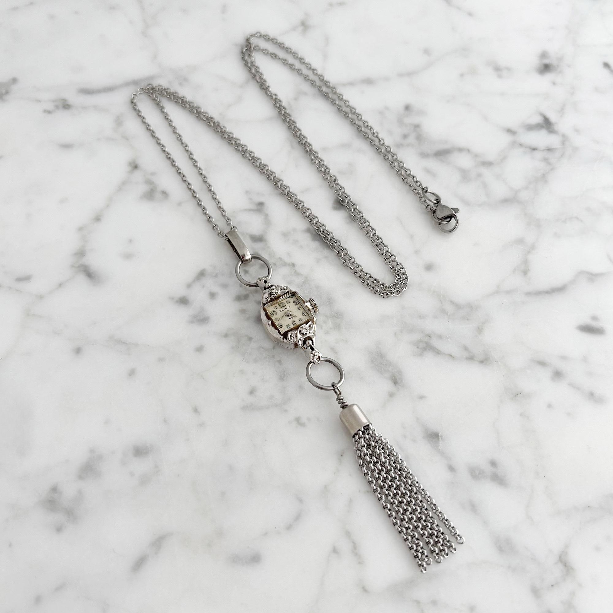 Silver Watch Necklace, One of a Kind Vintage Watch Pendant Silver