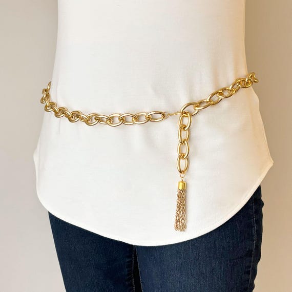 Chunky Gold Chain Belt With Chain Tassel, Lightweight Gold  display picture 1