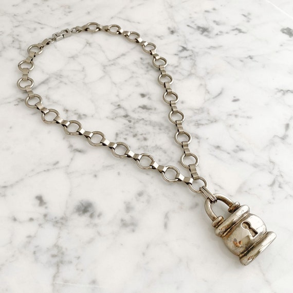 Vintage Agatha Lock Necklace, Faux Silver Padlock… - image 5