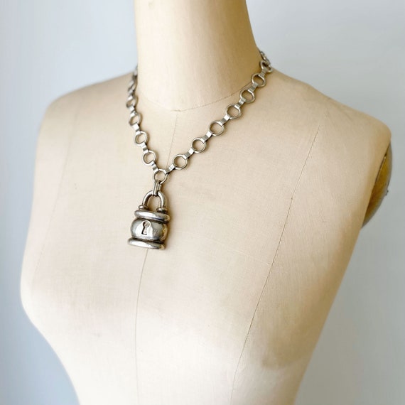 Vintage Agatha Lock Necklace, Faux Silver Padlock… - image 6