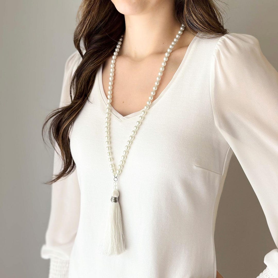 Hand Knotted Vintage Pearl & Tassel Necklace, Your Choice of Silk