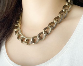 Oxidized Gold Chunky Chain Necklace, Large Link Chunky Gold Chain Necklace, Statement Gold Chain, Oxidized Brass Layering Necklace, N200252