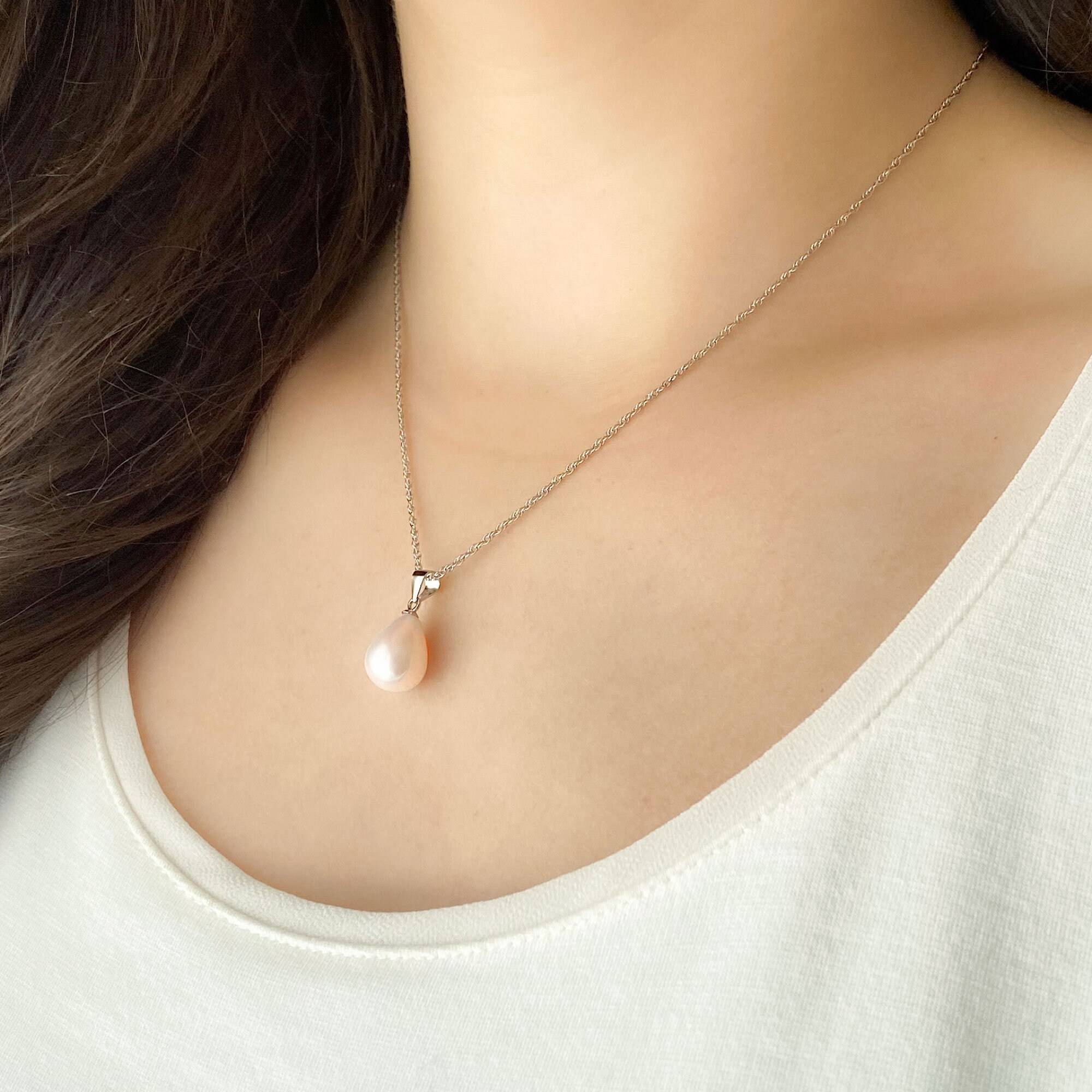 Pink Mother of Pearl Necklace, Teardrop Pink Pearl Pendant