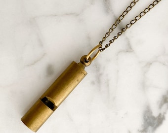 Working Whistle Necklace, Brass Whistle on Oxidized Brass Tone Chain, Great Gift for University College Student, N002