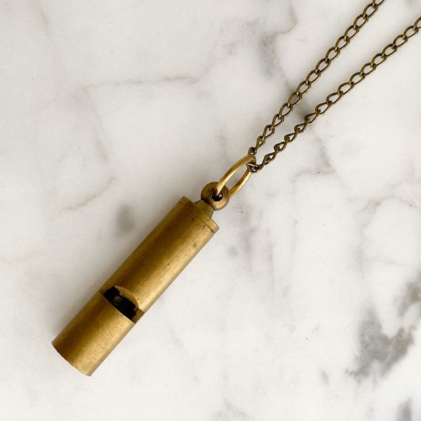 Working Whistle Necklace, Brass Whistle on Oxidized Brass Tone Chain, Great Gift for University College Student, N002