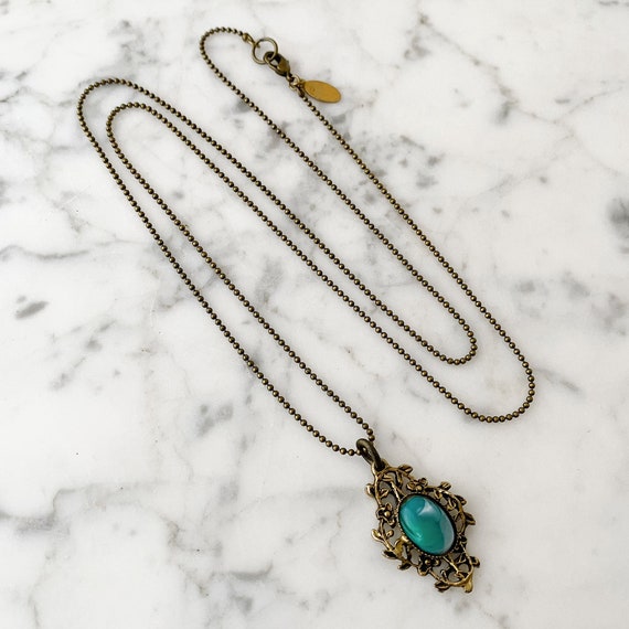 Vintage Filigree Pendant Necklace, Antique Gold T… - image 3