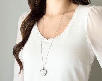 Etched Silver Heart Locket Necklace • Stainless Steel Silver