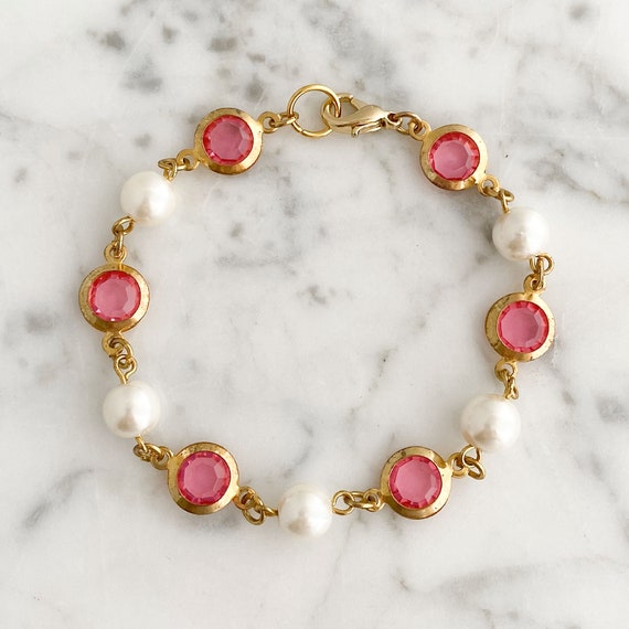 Gold, Pearl and Pink Crystal Bracelet; Your Choic… - image 6