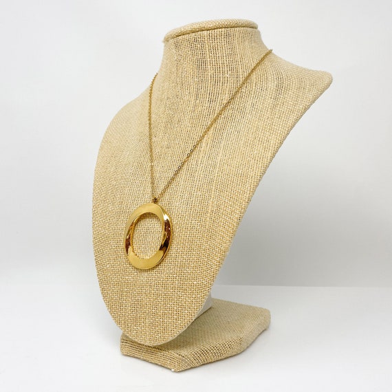 Gold Hoop Pendant Necklace, Vintage Gold Tone Mon… - image 4
