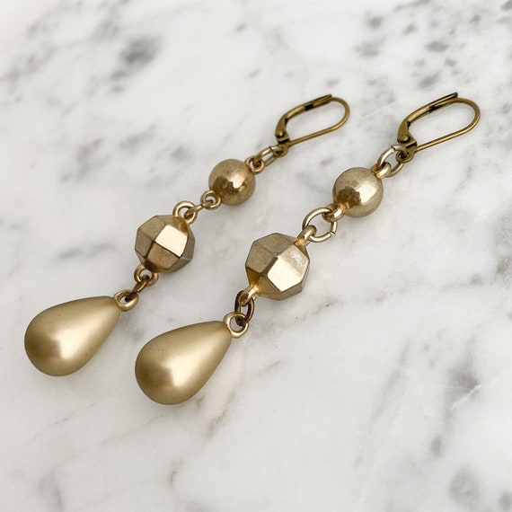 Lightweight Bronze Dangle Earrings, Oxidized Gold… - image 4