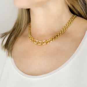 Clear Rhinestone Gold Panther Chain Necklace, Matching Bracelet and Earrings Available, Vintage Gold Tone Panther Chain Link Jewelry N240251