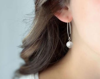 Pendientes de perlas grises de agua dulce, pendientes colgantes de plata de ley y perla, pendientes de perlas grises para uso diario, pendientes de perlas simples, E704-G