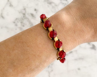 Woven Crystal Brass Bracelets • Your choice of Cherry Red, White, Orange or Tangerine Beads on Brass Chain Link Bracelets • B532