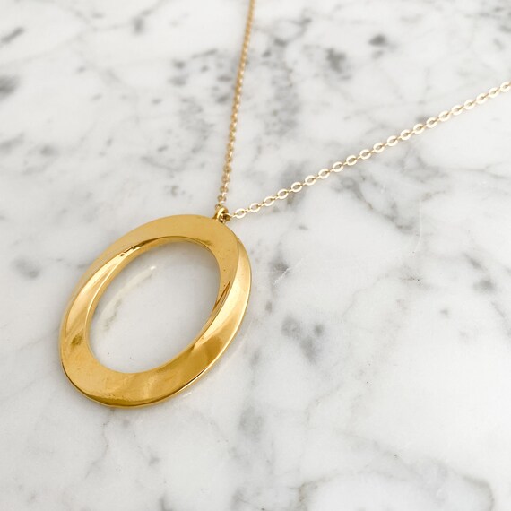 Gold Hoop Pendant Necklace, Vintage Gold Tone Mon… - image 5