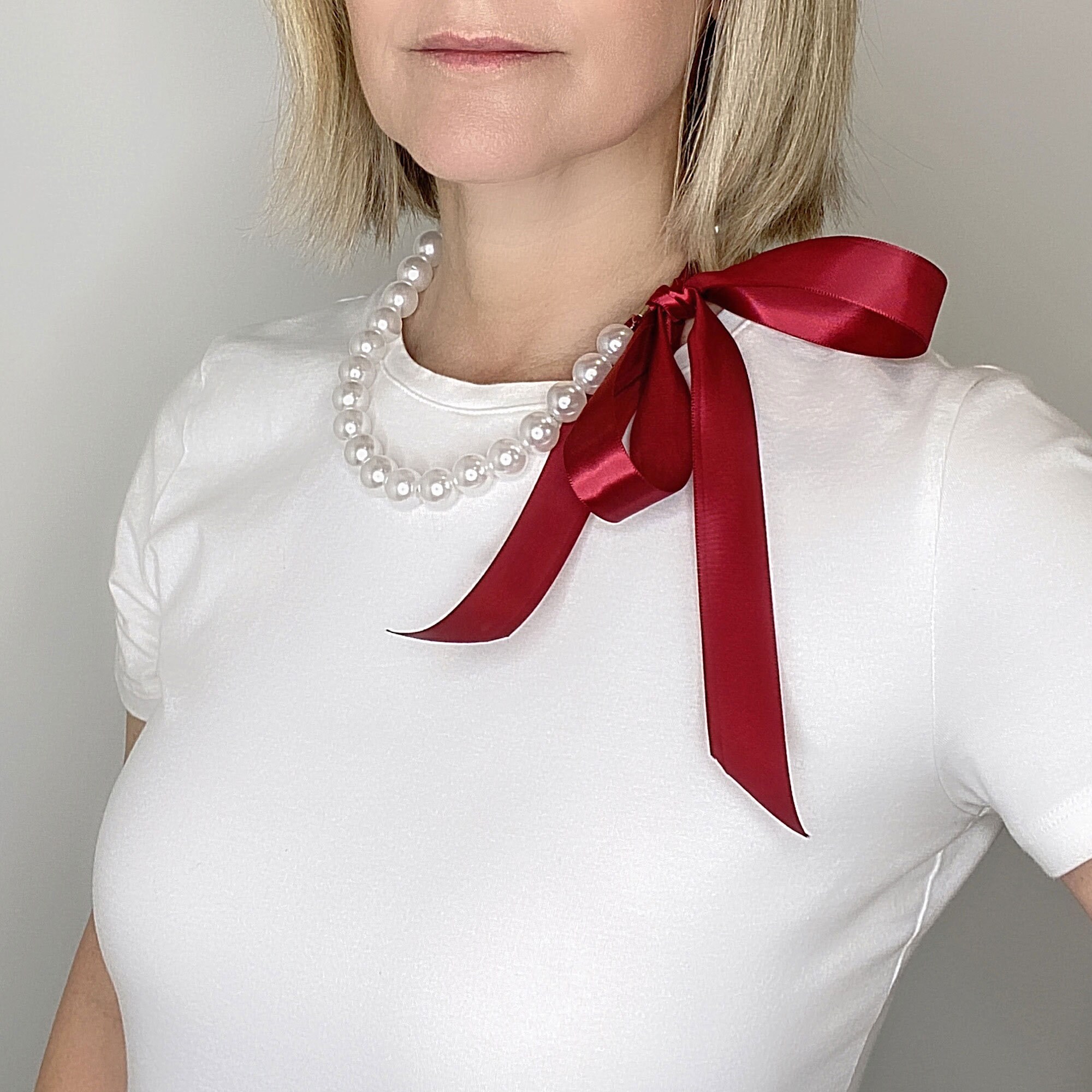 ★MIDNIGHT MOMENT.★ ribbon thin pearl jem necklace Amazon.com: Pearl Necklace with Ribbon Tie Layered Pearl