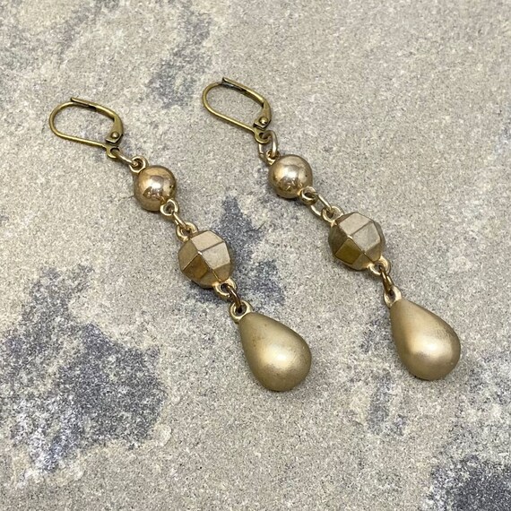 Lightweight Bronze Dangle Earrings, Oxidized Gold… - image 8