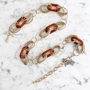 Vintage Resin Tortoiseshell Gold Chain Belt, Large Link Metal Belt, Wear as Belt or Necklace, Retro Groovy Accessories, BL220195