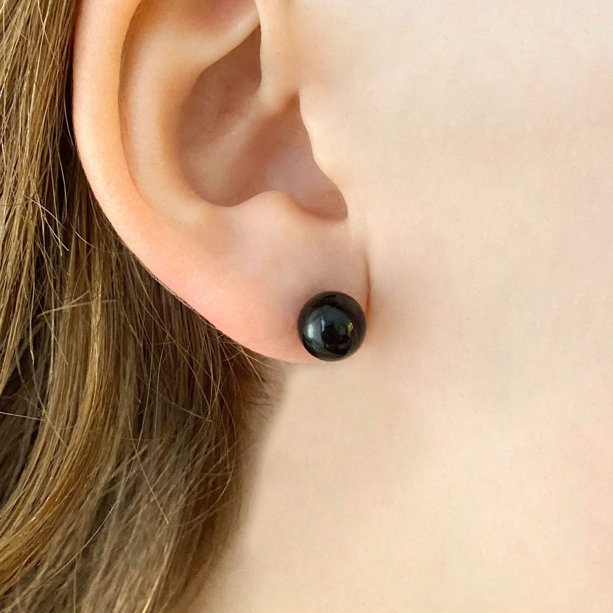 Black Ball Stud Earrings Dark Onyx Sphere 8mm Ball Studs Minimalist Everyday Simple Round Goth Earrings S802 O