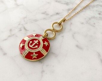 Vintage Red and Gold Anchor Necklace, Nautical Charm Pendant Necklace, Sailing Gift, Nautical Theme, Anchor Necklace, Boat Lover Gift, N814