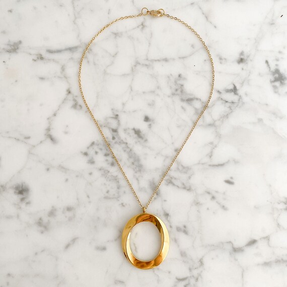 Gold Hoop Pendant Necklace, Vintage Gold Tone Mon… - image 2