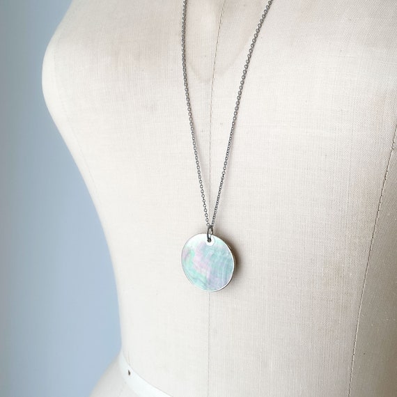 Vintage Paua Shell Pendant Necklace, Natural Shel… - image 4