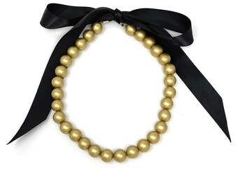 Gold Pearl Ribbon Necklace • Pearl Necklace With Ribbon Tie