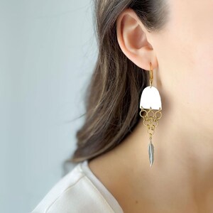 Fish Skeleton Earrings, Figurative Fish Design, Very Lightweight, Silver & Gold Mixed Metal Statement Earrings, Abstract Endoskeleton, E2308