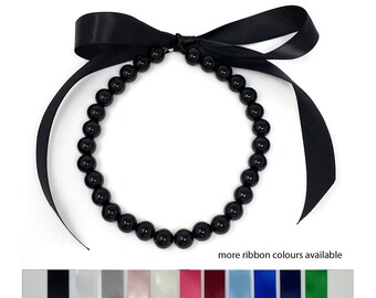 [leeENoir] Black Ribbon Pearl Necklace真珠の首飾り Black Pearl Ribbon Necklace • Pearl Necklace With Ribbon Tie
