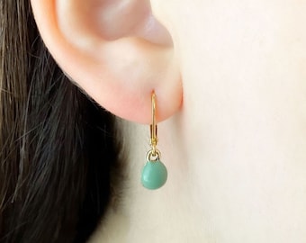 Petite Sage Green Dangle Earrings, Small Vintage Green Drops on 18kt Gold Plated Lever Back Wires, Bridgerton Jewelry, E2315