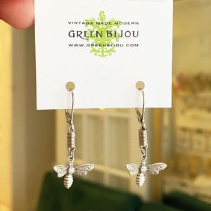 Cute Lightweight Oxidized Silver Bee Earrings, Bumble Bee Drop Earrings, Honey Bee Dangle Earrings, You Choose Ear Wires, Bug Jewelry, E952