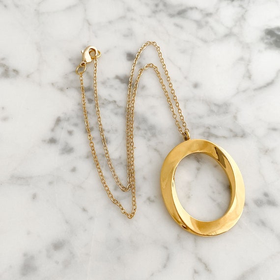 Gold Hoop Pendant Necklace, Vintage Gold Tone Mon… - image 6