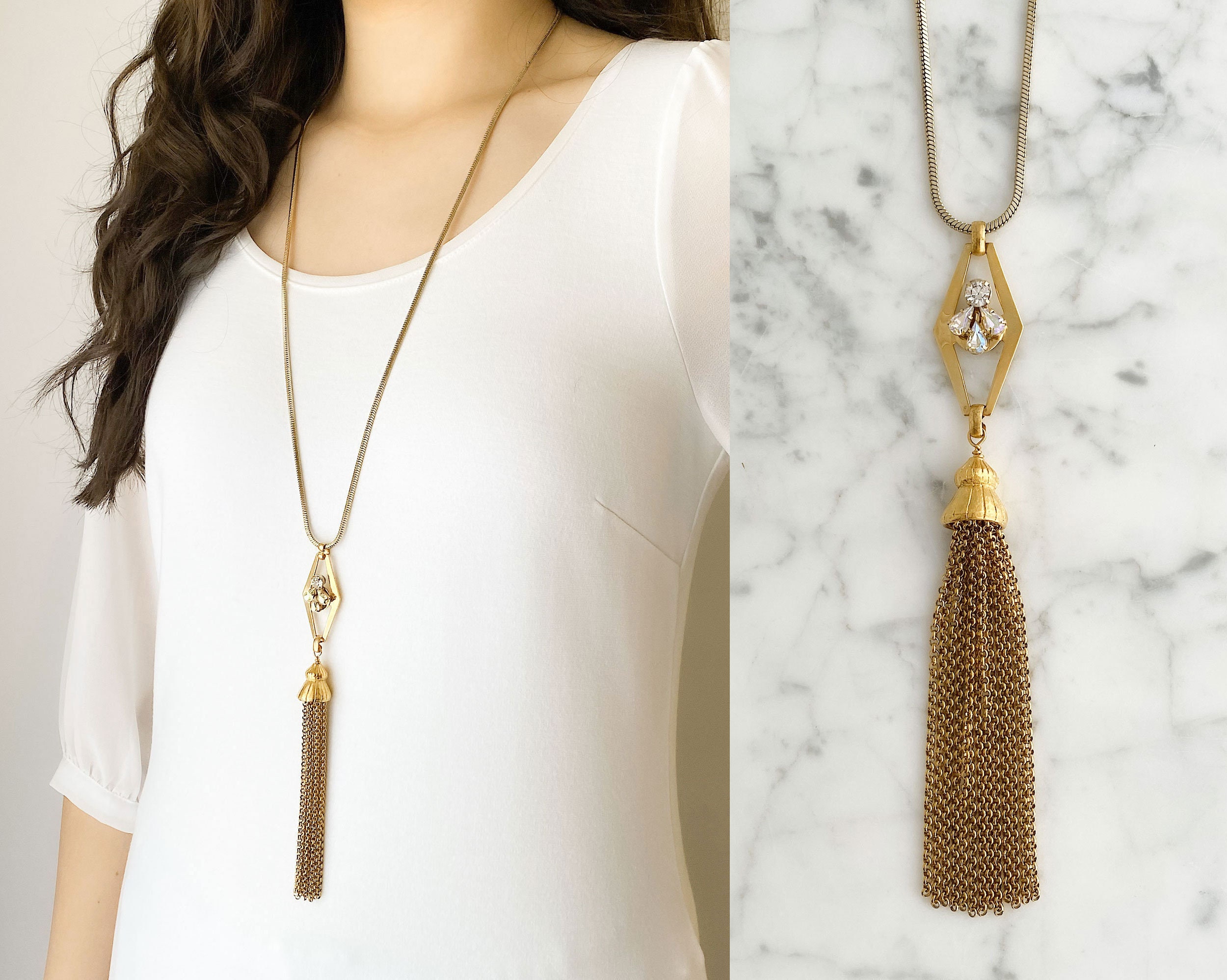 Gold pendant with tassel sale