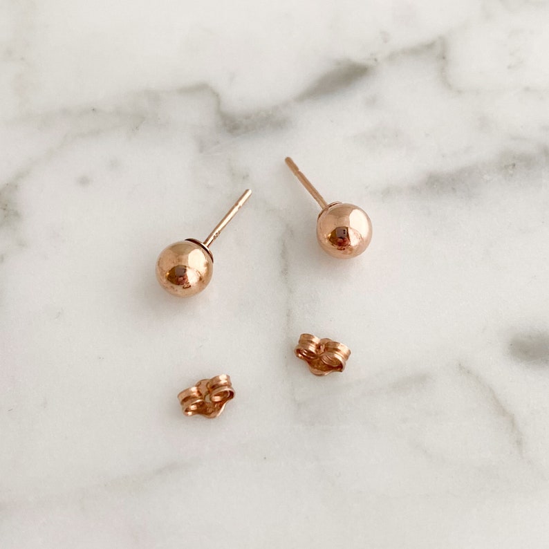 Rose Gold Studs, Petite 6mm Small Rose Gold Ball Stud Earrings, Rose Gold Earrings, Minimalist Rose Gold Jewelry, S801-RG image 5