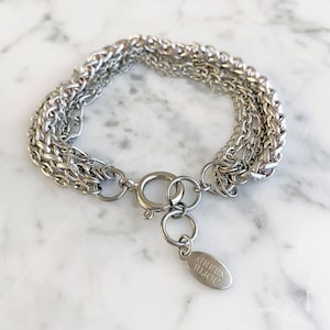 Pulseira em camadas de prata • Conjunto de pulseiras de prata • Pulseira em camadas com várias correntes feitas com correntes vintage • Comprimento ajustável • B513-S
