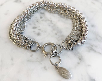 Layered Bracelet Silver • Bracelet Stack Set Silver • Multi Chain Layered Bracelet made with Vintage Chains • Adjustable Length • B513-S