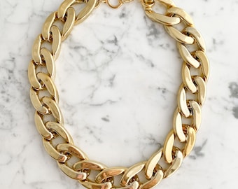 Chunky Gold Chain Necklace; Super Lightweight Gold Plated Plastic Chain was used to make this Large Link Statement Gold Necklace; N2303