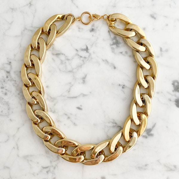 Chunky Gold Chain Necklace; Super Lightweight Gold Plated Plastic Chain was used to make this Large Link Statement Gold Necklace; N2303