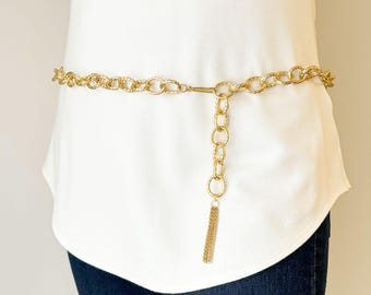 Chunky Gold Chain Belt With Gold Chain Tassel, Lightweight