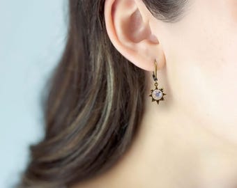 Art Deco Crystal Cabochon North Star Earrings, Cute Lightweight Tiny Drop Earrings, Sparkly Stars, Matching Necklace Available, E941-B