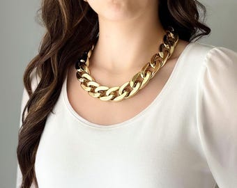 Lightweight Gold Chunky Chain Necklace | Statement Curb Link Necklace