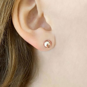 Rose Gold Studs, Petite 6mm Small Rose Gold Ball Stud Earrings, Rose Gold Earrings, Minimalist Rose Gold Jewelry, S801-RG image 2