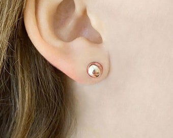 Rose Gold Studs, Petite 6mm Small Rose Gold Ball Stud Earrings, Rose Gold Earrings, Minimalist Rose Gold Jewelry, S801-RG